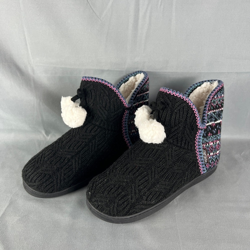 Muk Luks Adrina 1100148-014 Bootie Women's XL (11-12) Black Faux Fur Slippers